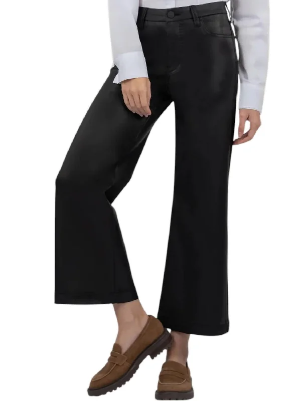 Women's Jodhpurs with Collarless DesignMeg Coated High Rise Wide Leg Pants In Black