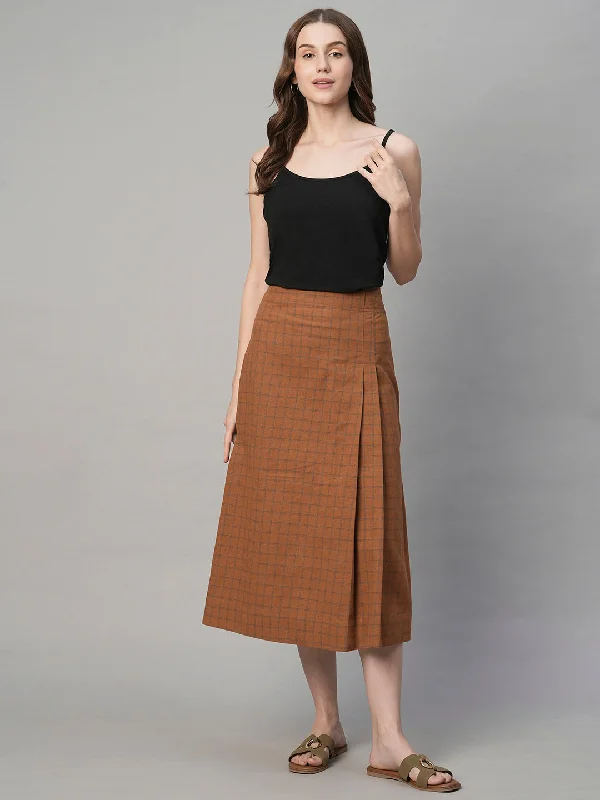 Women's Rounded Hem SkirtsWomen's Rust Cotton Linen Regular Fit Skirt