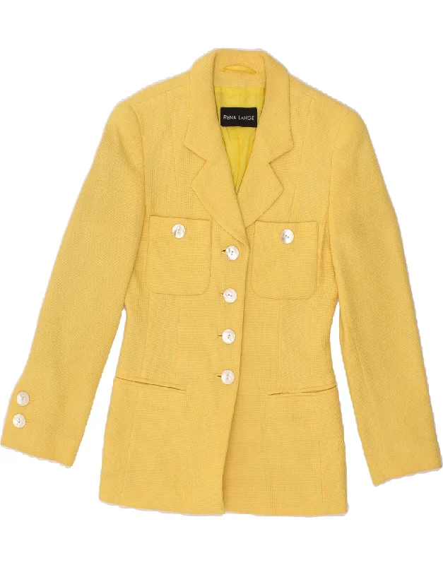 Women's Coats with Fur Trimmed PocketsRENA LANGE Womens 4 Button Blazer Jacket EU 36 Small Yellow Virgin Wool