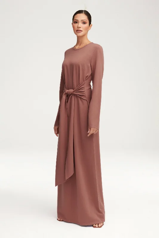 Women's High Collar DressesJersey Tie Front Maxi Dress - Blush Nude