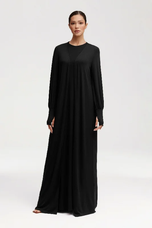 Women's Boat Collar DressesJenin Jersey Open Abaya & Maxi Dress Set - Black