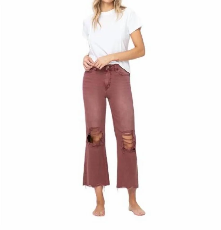 Women's Bell-Bottom Pants90's Vintage Crop Flare Jeans In Dark Red