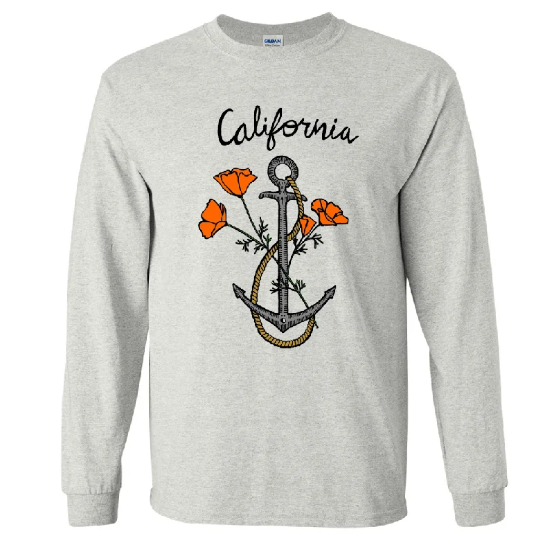 Women's Hooded Sweatshirts with Hidden PocketsCalifornia Anchor Poppies Long Sleeve Shirt