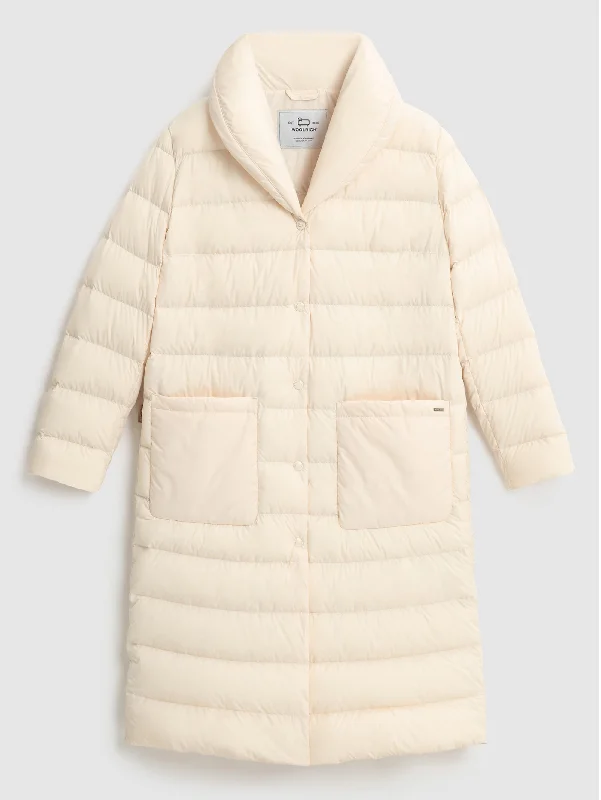 Women's Coats with Fur Trimmed CollarPiumino Lungo in Microfibra Avorio