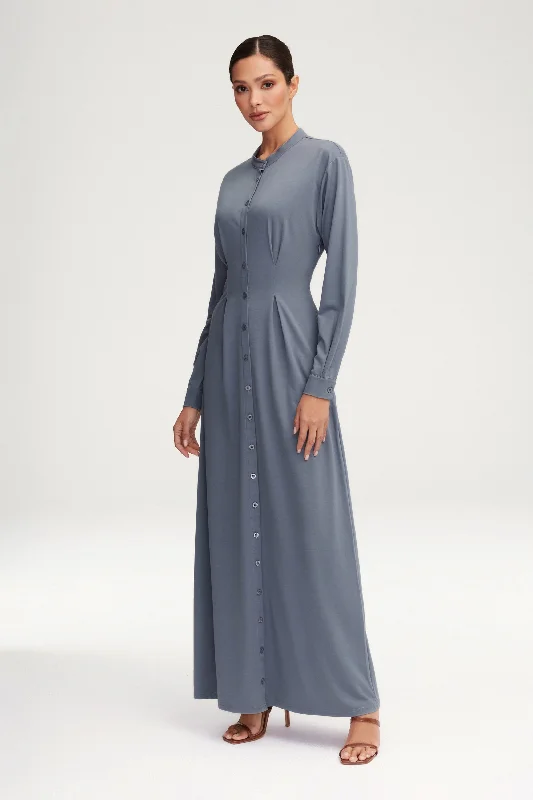 Women's Rounded Collar DressesIvy Jersey Button Down Maxi Dress - Dusk Blue