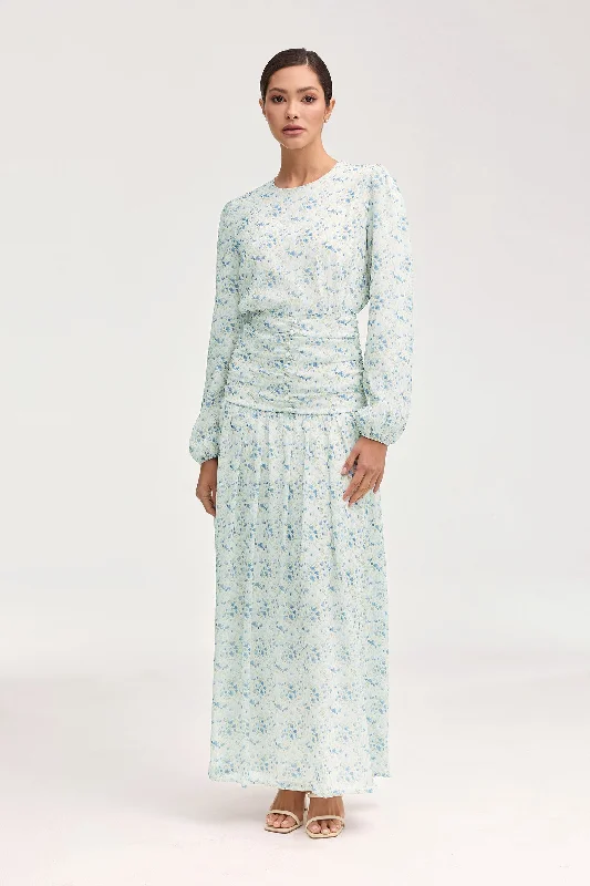 Women's Turtleneck DressesRanda Rouched Maxi Dress - Blue Floral