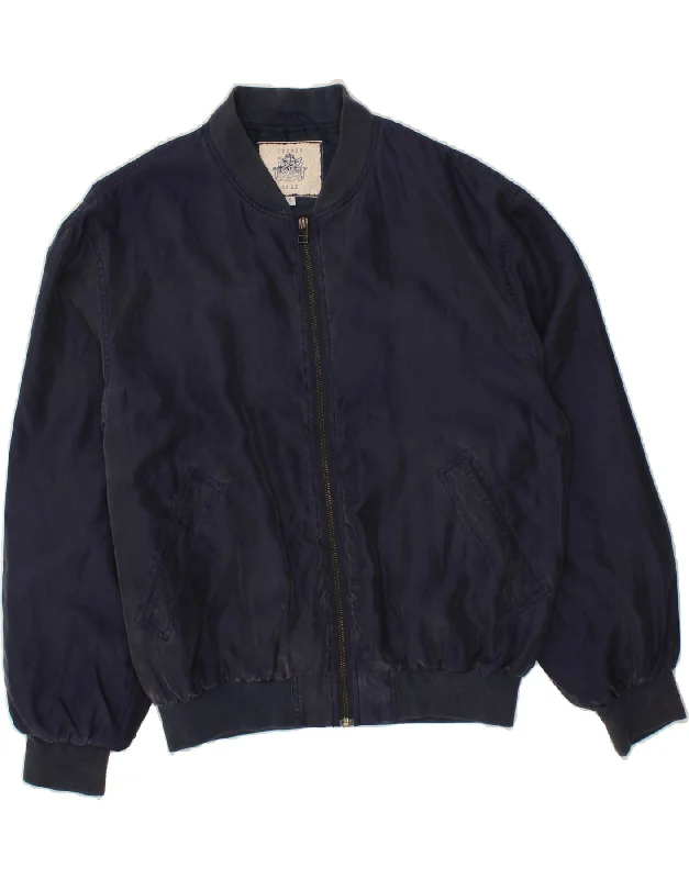 Women's Coats with ZipperVINTAGE Womens Oversized Bomber Jacket UK 10 Small Navy Blue Silk