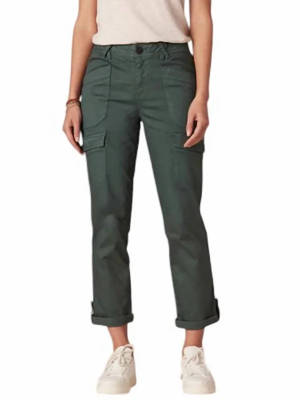 Women's Skinny Jeans"ab"solution High Rise Roll Cuff Cargo Pocket Cargo Utility Pants In Agave