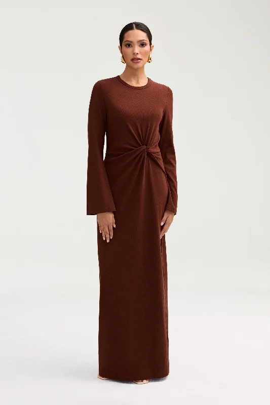 Women's Low-Neck DressesAissia Ribbed Twist Front Maxi Dress - Chocolate