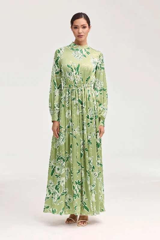 Women's Peter Pan Collar DressesTuleen Satin Floral Maxi Dress