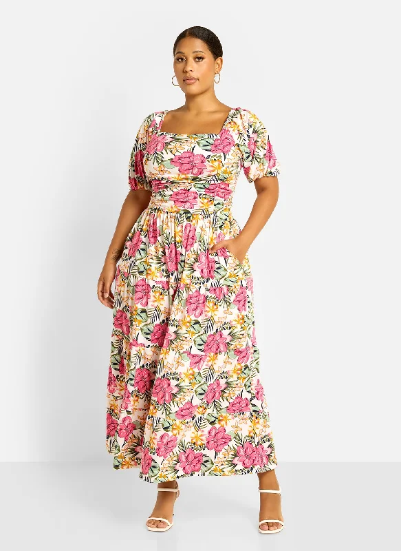 Women's Tiered DressesLana Ruched Skater Maxi Dress - Floral