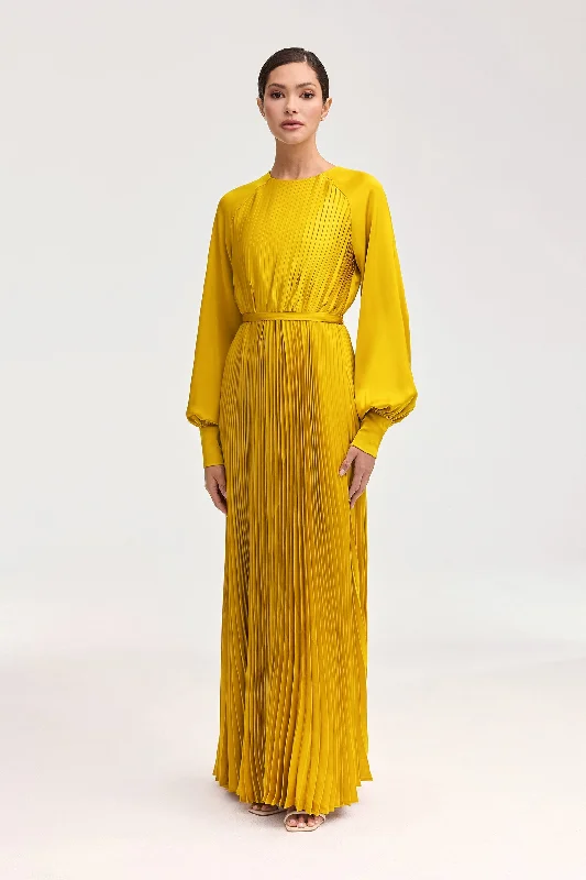 Women's High-Neck DressesNadira Satin Pleated Maxi Dress - Honey