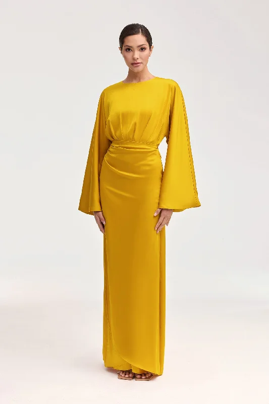 Women's V-Shaped-Neck DressesCedra Satin Wrap Maxi Dress - Honey