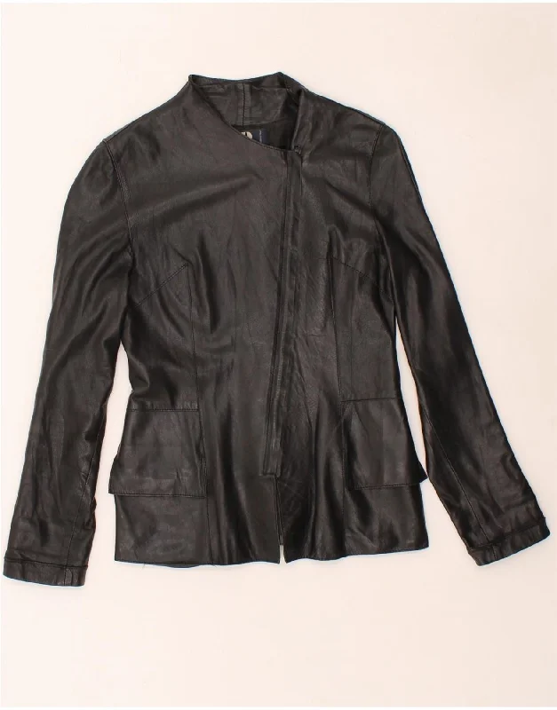 Women's Coats with CollarVINTAGE Womens Leather Jacket IT 42 Medium Black Leather