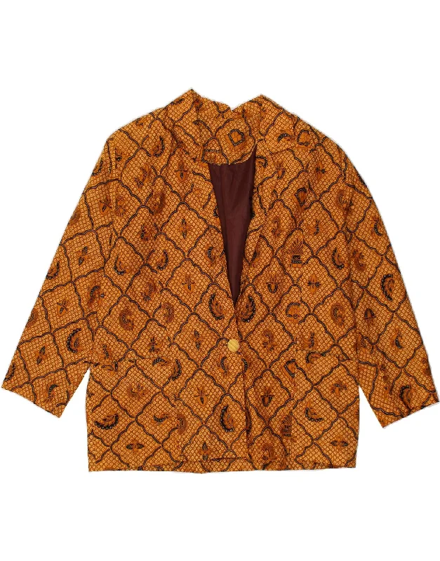 Women's Coats with Fur Trimmed PocketsVINTAGE Womens 1 Button 3/4 Sleeve Blazer Jacket UK 16 Large Brown Paisley