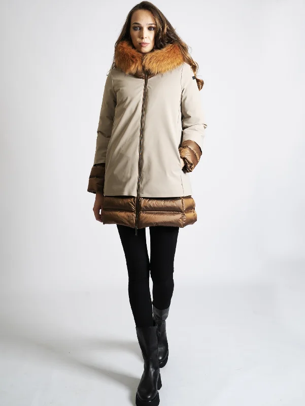 Women's Coats with PocketsParka con Pelliccia Beige