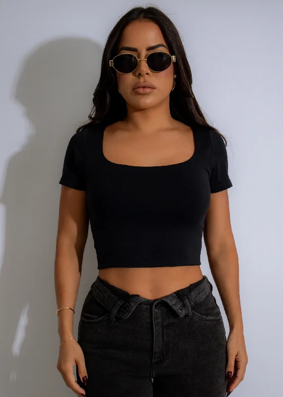 Women's Off-the-Shoulder DressesMinimalist Scoop Crop Top Black