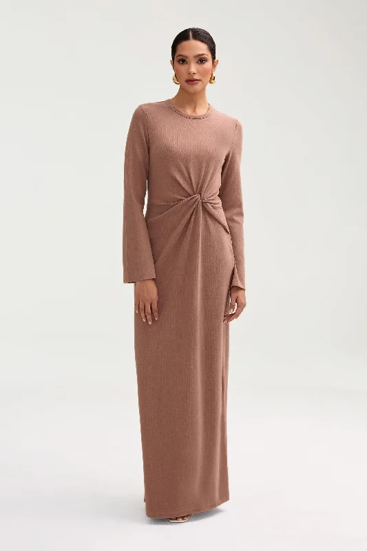 Women's U-Shaped-Neck DressesAissia Ribbed Twist Front Maxi Dress - Brownie