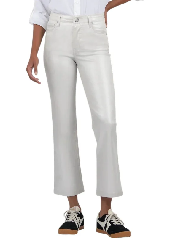 Women's Jodhpurs with ZipperKelsey Coated High Rise Ankle Flare Pants In Light Silver