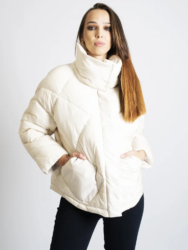 Women's Coats with Fur Trimmed ZipperGiubbotto Over Imbottito Bianco naturale