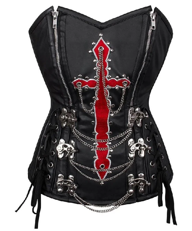 plus-size mastectomy brasNastasya Embroidered Overbust Corset with Hanging Chain