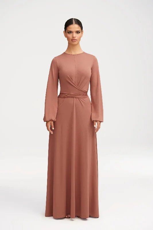 Women's Mandarin Collar DressesAlice Jersey Tie Waist Maxi Dress - Dusty Rose