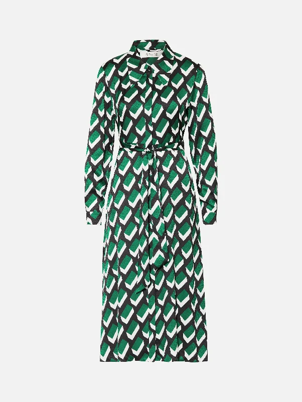 Women's Mandarin Collar DressesGizelle Dress in Blocks Green