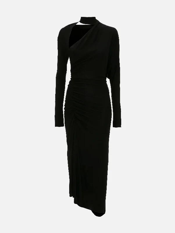 Women's Narrow-Neck DressesLong Sleeve Slash Neck Jersey Gown in Black