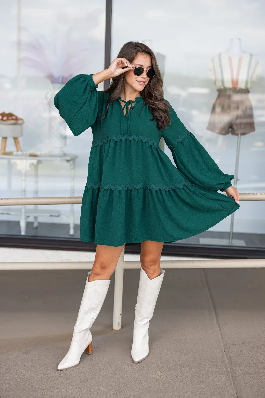 Women's Tiered DressesLovely Tiered Hunter Green Dress