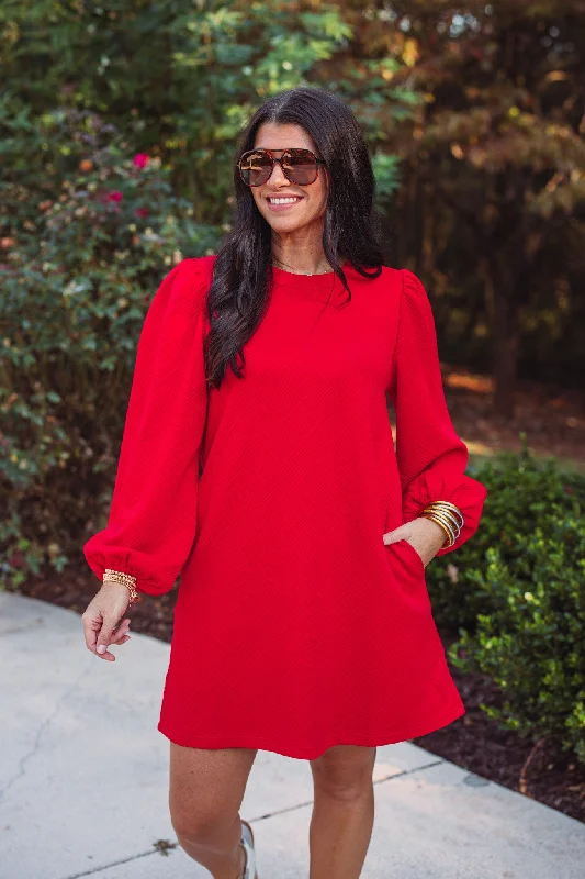 Women's Keyhole-Neck DressesAlways Trending Red Textured Dress