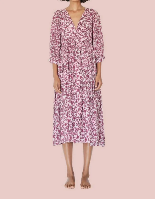 Women's Keyhole-Neck DressesBlouson Sleeve Midi Dress In Meirion Floral