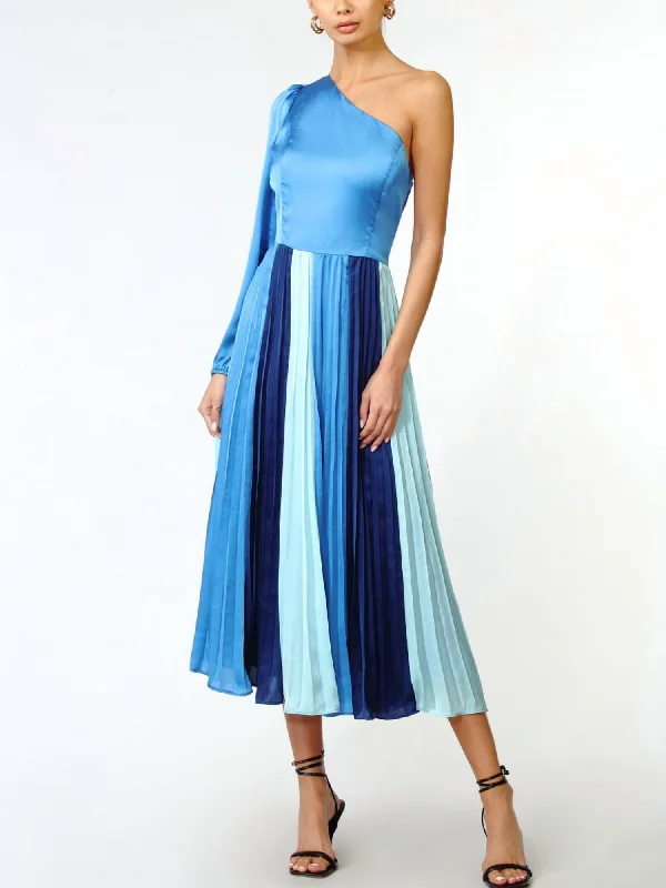 Women's Maxi DressesCher One Shoulder Colorblock Midi Dress In Blue