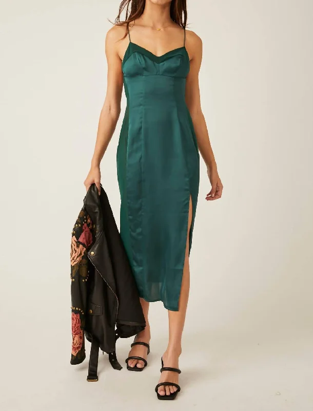 Women's Square Collar DressesCity Cool Midi Slip Dress In Evergreen