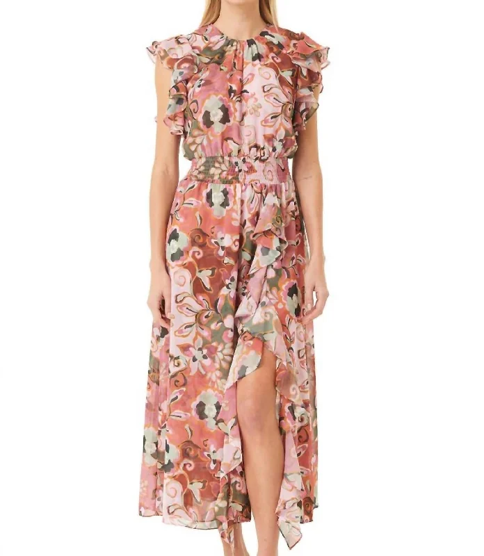 Women's Rounded Collar DressesDalita Midi Dress In Resort Batik Chiffon