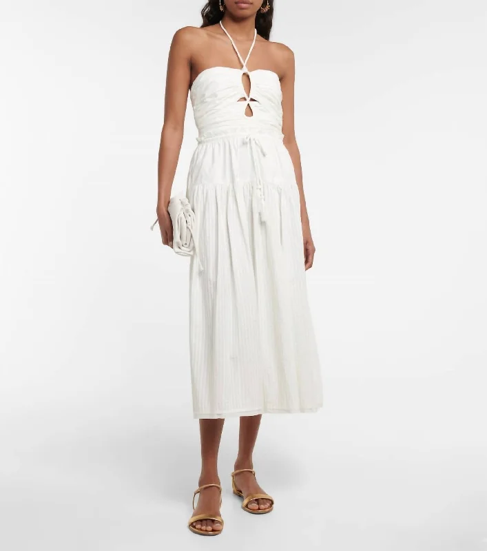 Women's Sleeveless DressesEmmaline Cotton Midi Halter Dress In White