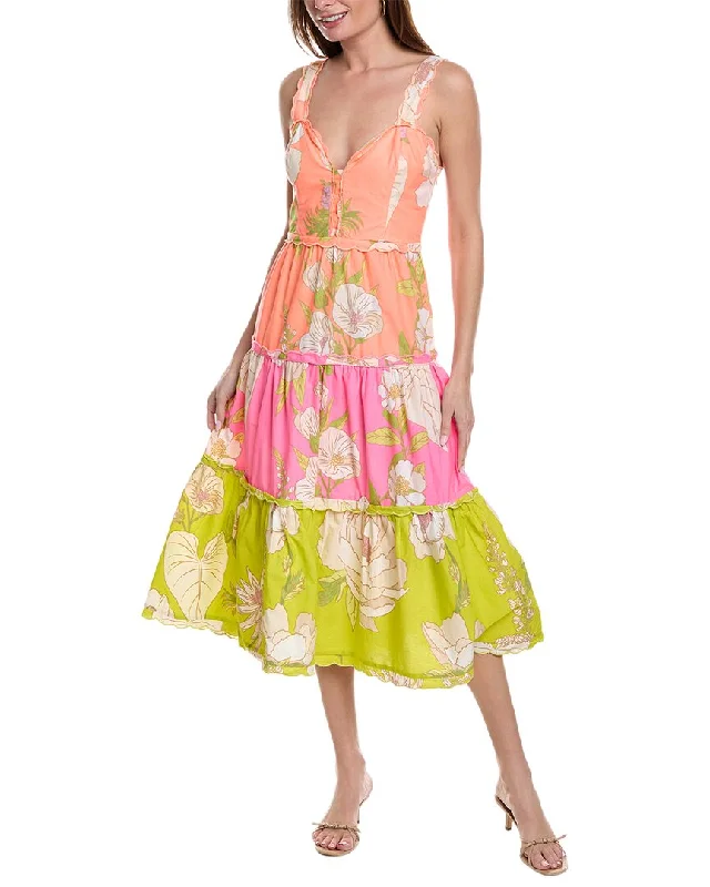 Women's Square Collar DressesFARM Rio Mixed Neon Garden Tiered Midi Dress