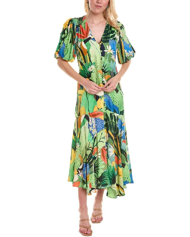 Women's U-Shaped Collar DressesFARM Rio Vintage Toucans Midi Dress