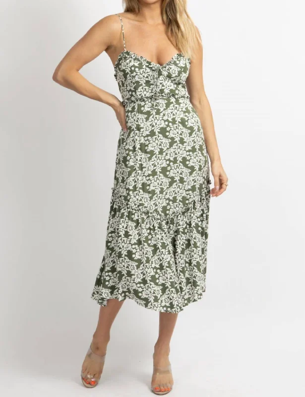 Women's U-Back DressesFloral Print Midi Dress In Forest Green