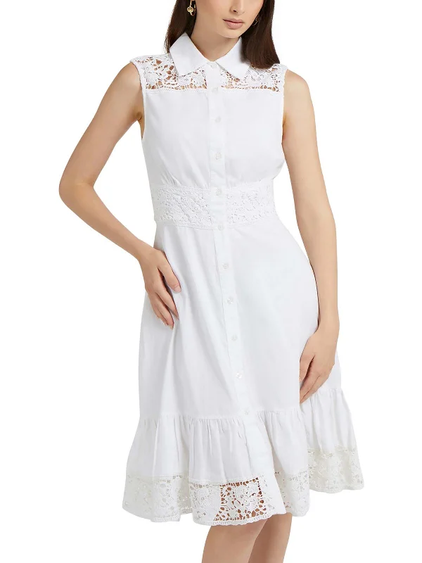 Women's Shirt Collar DressesFrancoise Womens Crochet Trim Midi Shirtdress