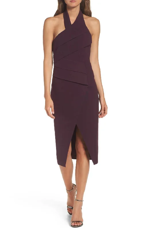 Women's Cap-Sleeve DressesHalter Neck Midi Dress In Stop Burgundy