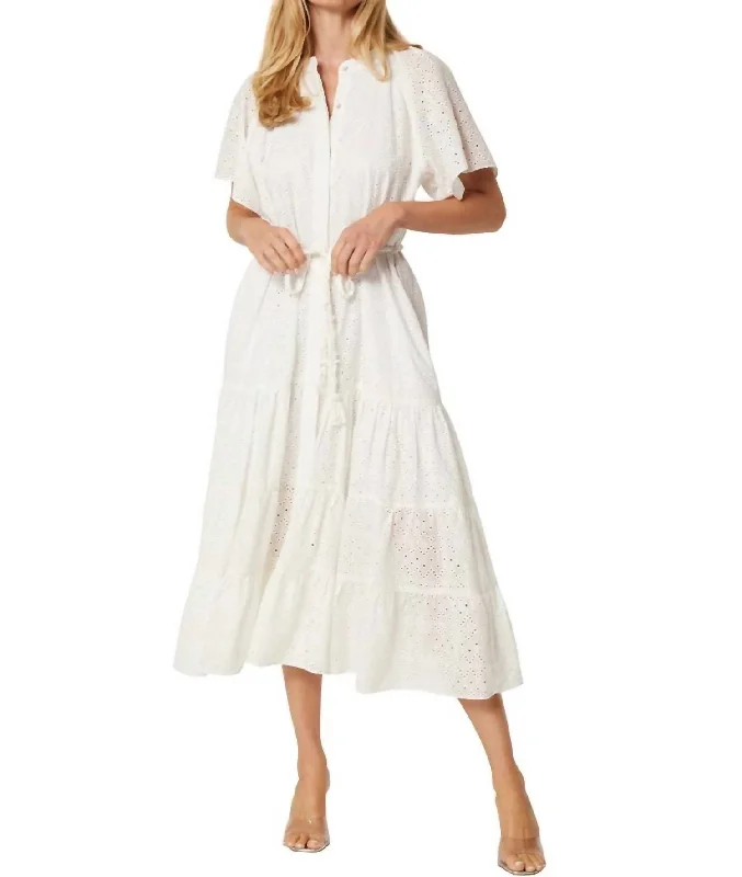 Women's Keyhole Collar DressesMallory Midi Dress In White Eyelet