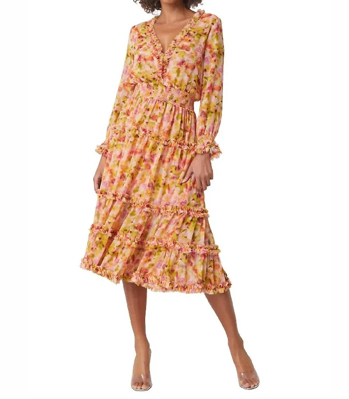 Women's Boat-Neck DressesNora Midi Dress In Golden Floral