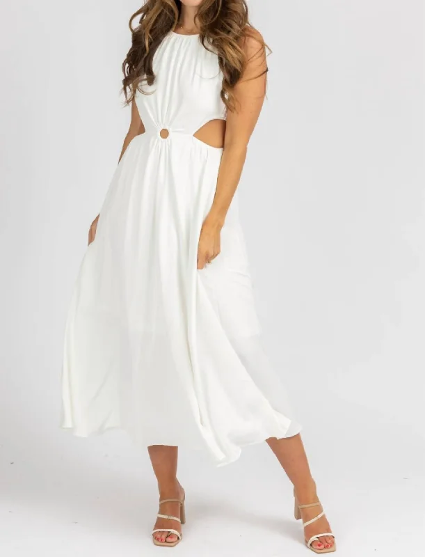 Women's Narrow Collar DressesO-Ring Open Side Midi Dress In White