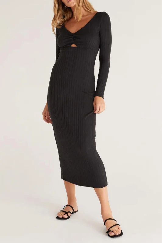 Women's Keyhole-Neck DressesOrla Rib Midi Dress In Black