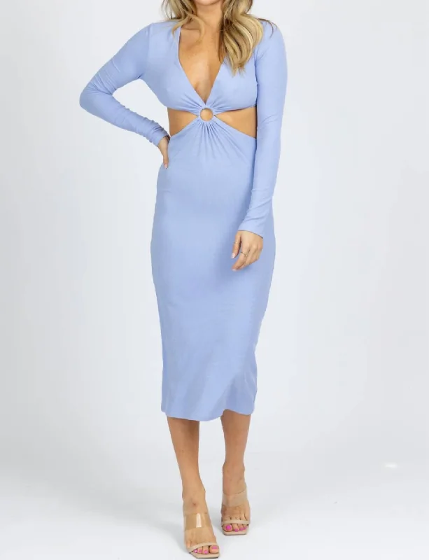 Women's Mini DressesPeri Long Sleeve O-Ring Midi Dress In Blue