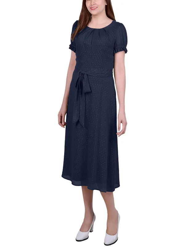 Women's Mandarin-Neck DressesPetites Womens Layered Casual Midi Dress