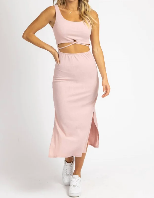 Women's Pencil DressesRibbed Cutout Midi Dress In Baby Pink