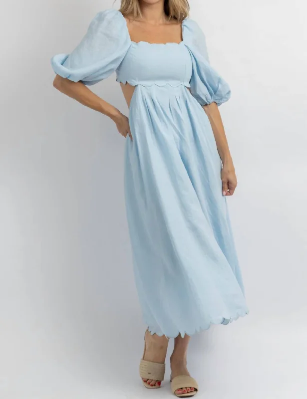 Women's Shirt Collar DressesScalloped Midi Dress In Sea Breeze