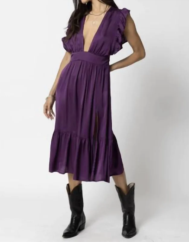 Women's Shirt Collar DressesThe Jessie Midi Dress In Deep Purple