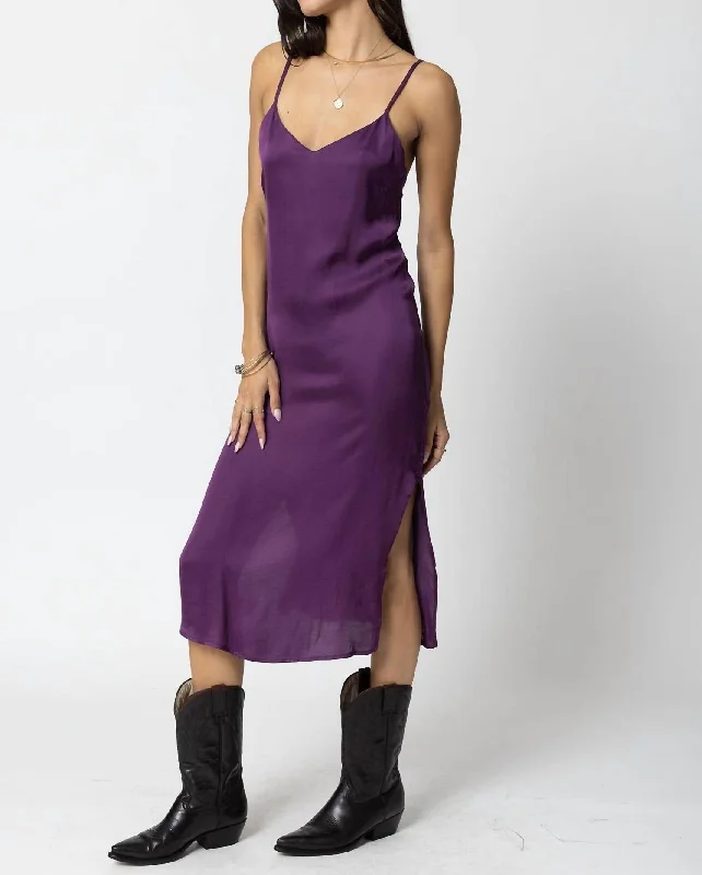 Women's Collarless DressesThe Silky Slip Midi Dress In Deep Purple